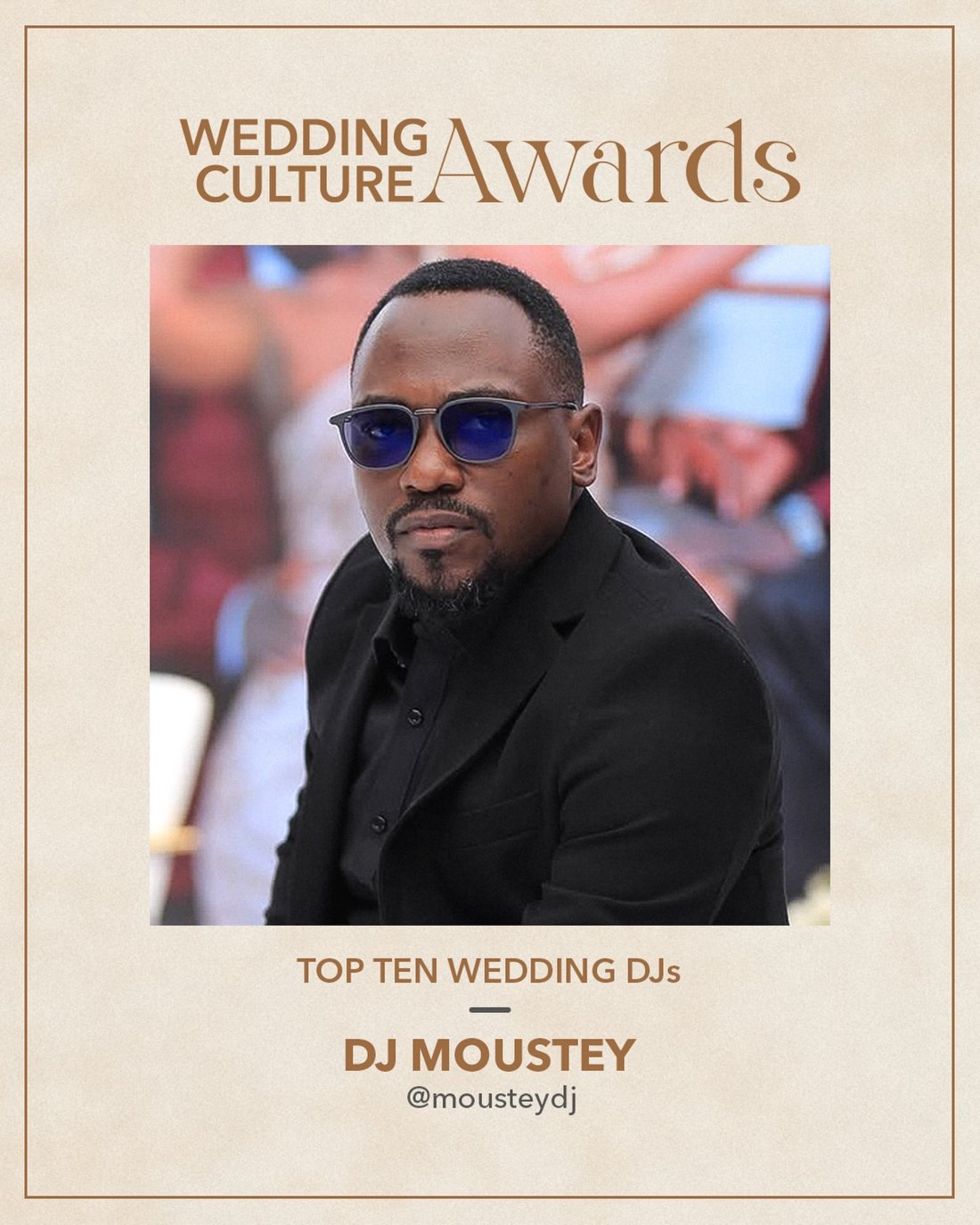Wedding Culture Awards card naming DJ Moustey among the Top Ten Wedding DJs